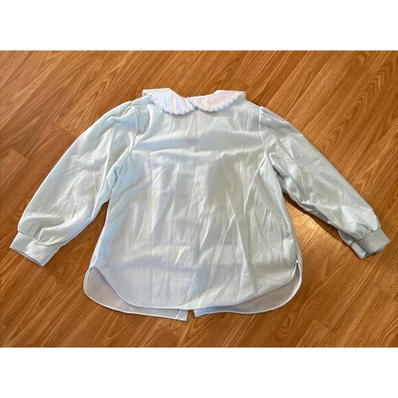 Bellina Pajama Set Womens Med Striped Embroidered Collar Mint Green Flannel Feel - Picture 10 of 13